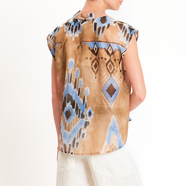 Tensione in-Camicia mussola smanicata fantasia etnica - beige/cielo/moro