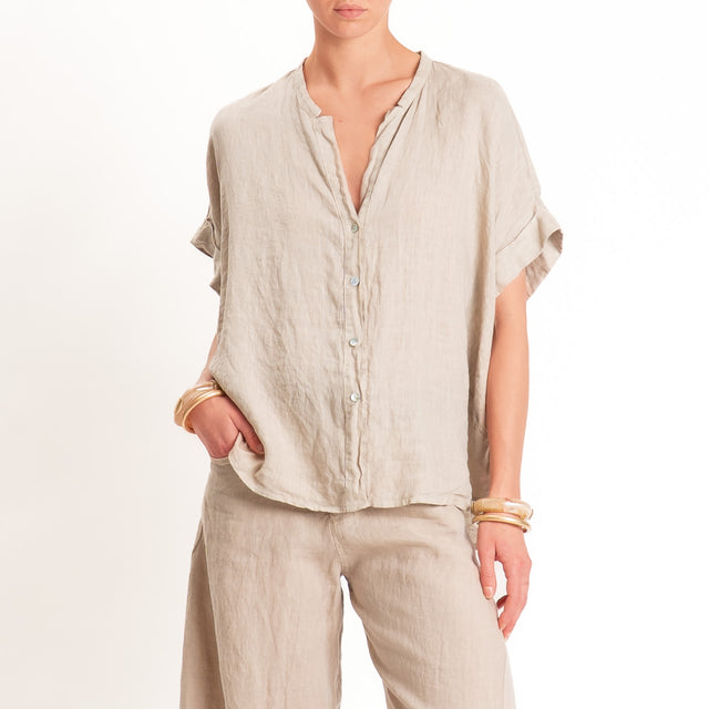 Tensione in-Camicia 100% lino collo coreana - sabbia