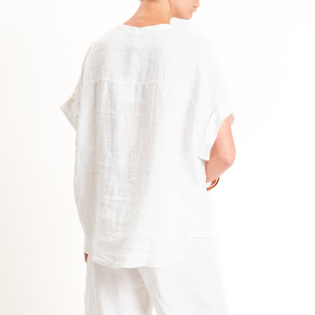 Tensione in-Camicia 100% lino collo coreana - bianco