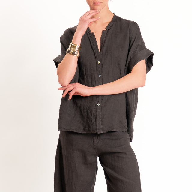 Tensione in-Camicia 100% lino collo coreana - cocco
