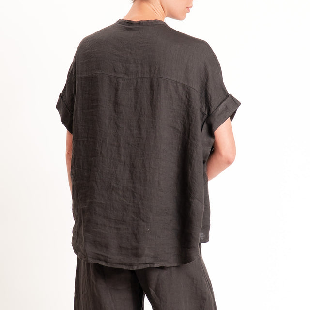 Tensione in-Camicia 100% lino collo coreana - cocco