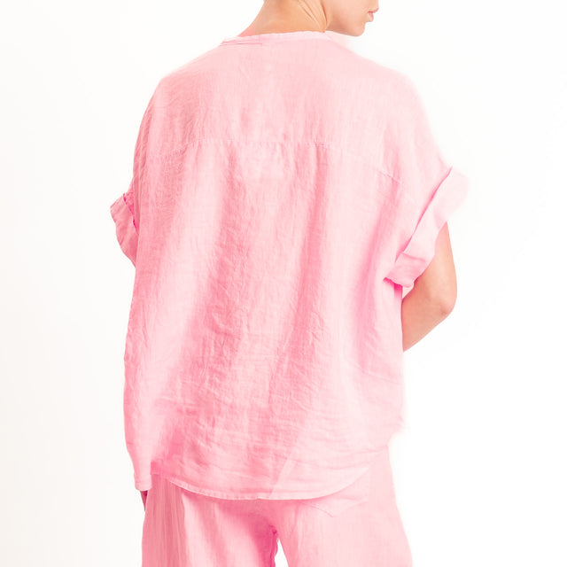 Tensione in-Camicia 100% lino collo coreana - rosa confetto