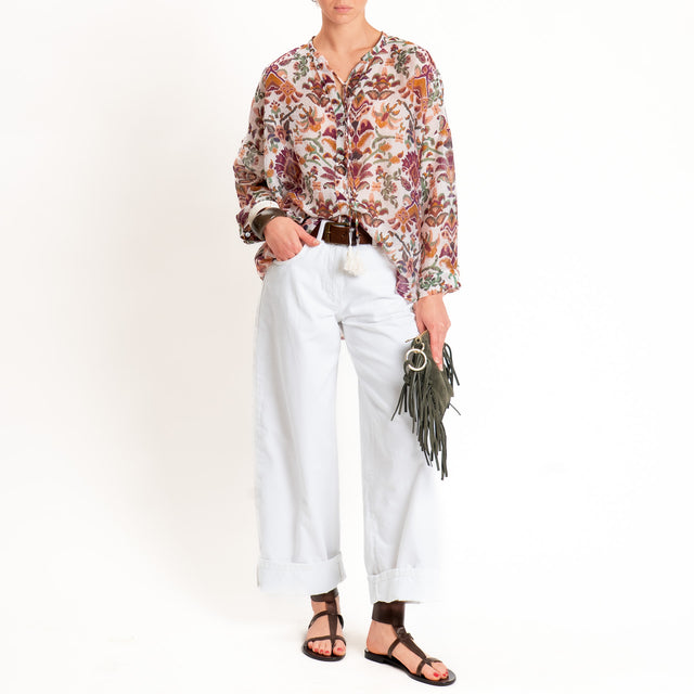 Tensione in-Camicia mussola fantasia con nappine - bouganville/burro/verde