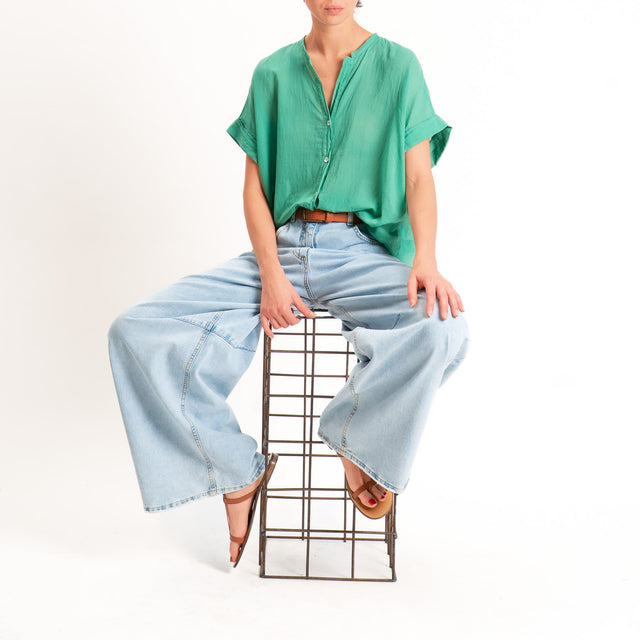 Tensione in-Camicia in mussola manica scesa - verde