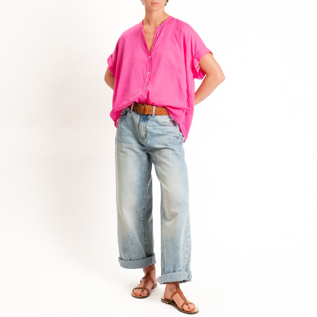 Tensione in-Camicia in mussola manica scesa - fucsia