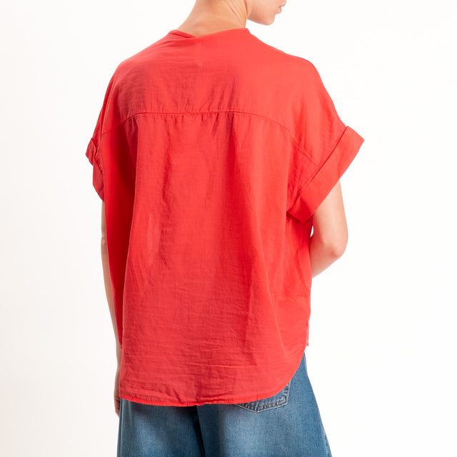 Tensione in-Camicia in mussola manica scesa - corallo