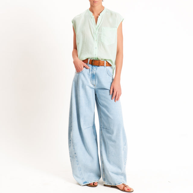 Tensione in-Camicia mussola smanicata - acqua