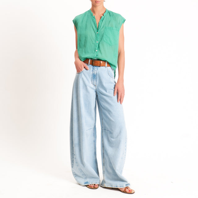 Tensione in-Camicia mussola smanicata - verde