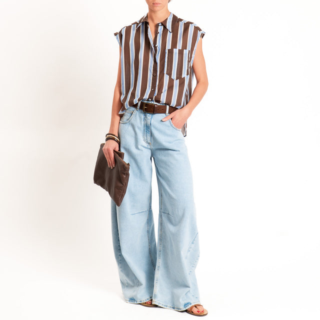 Tensione in-Camicia mussola a righe smanicata - moro/celeste