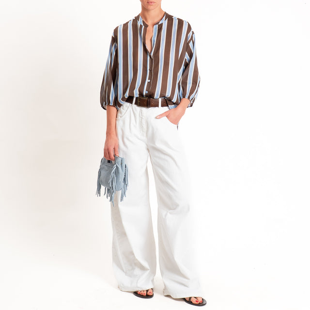 Tensione in-Camicia mussola collo coreana a righe - moro/celeste