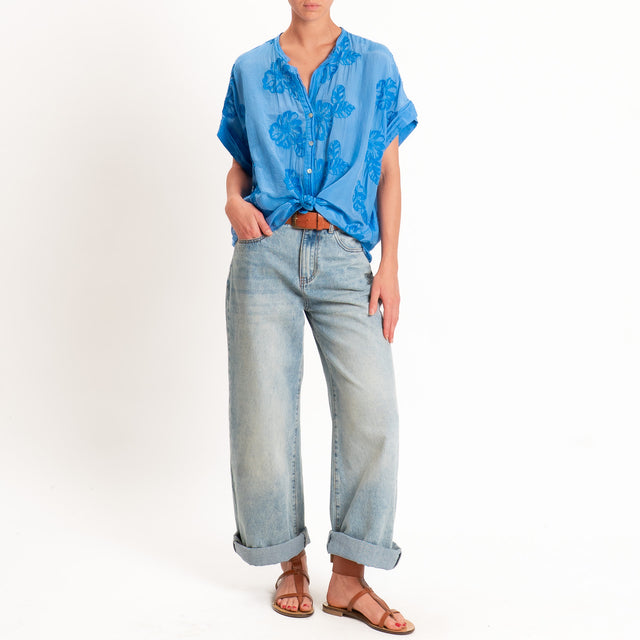 Tensione in-Camicia mussola con ricami - royal