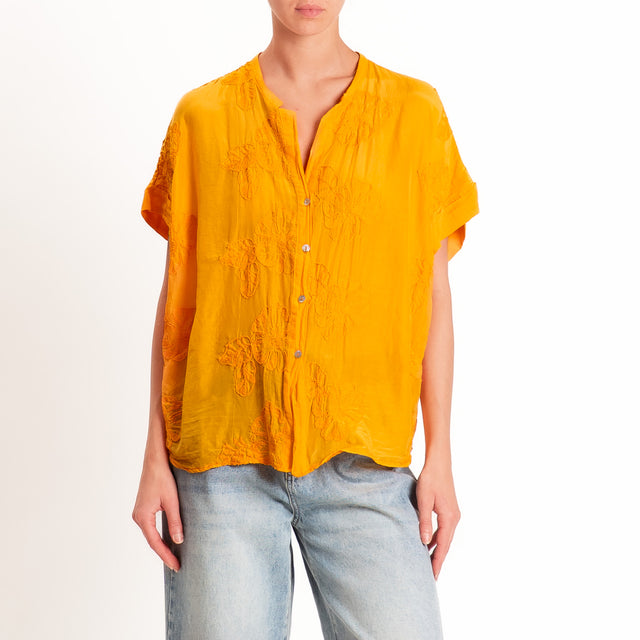Tensione in-Camicia mussola con ricami - mandarino