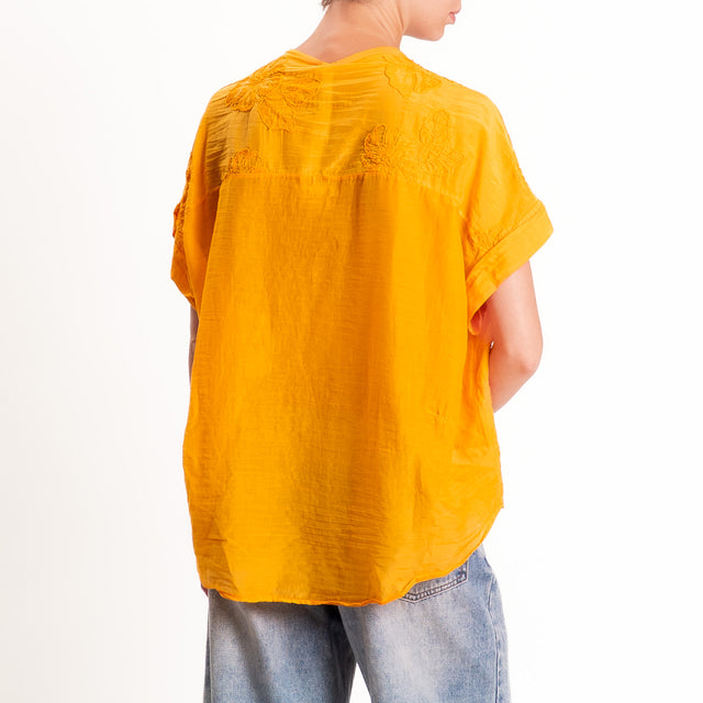 Tensione in-Camicia mussola con ricami - mandarino