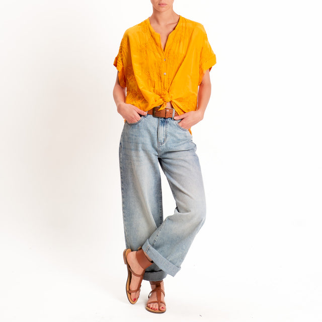 Tensione in-Camicia mussola con ricami - mandarino