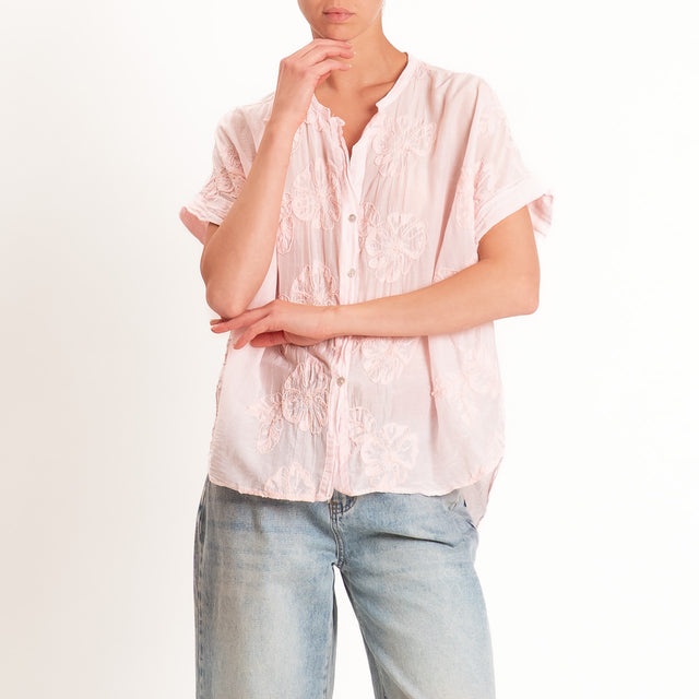 Tensione in-Camicia mussola con ricami - rosa