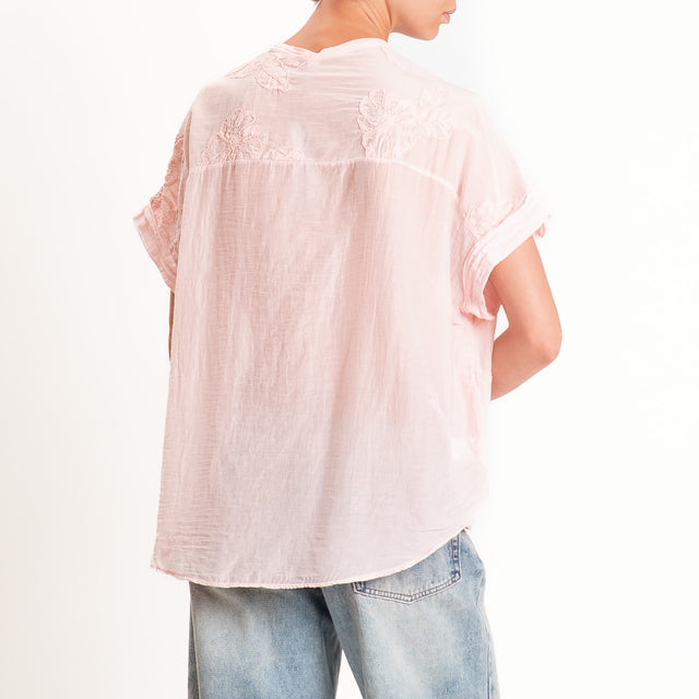 Tensione in-Camicia mussola con ricami - rosa