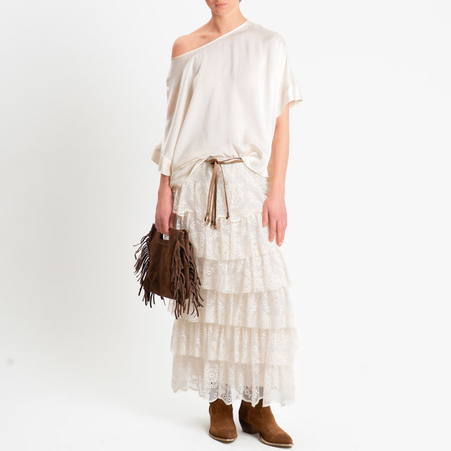 Tensione in-Gonna tulle in pizzo con balze - burro