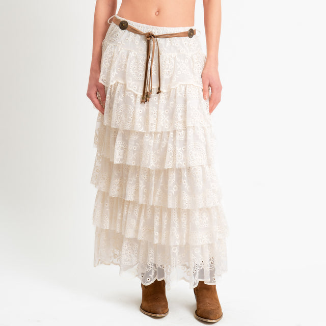 Tensione in-Gonna tulle in pizzo con balze - burro