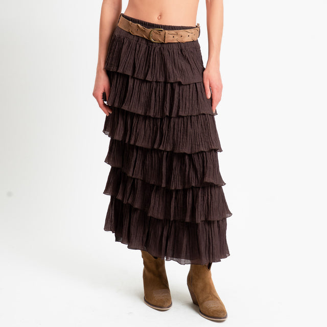 Tensione in-Gonna balze in mussola goffrata - moro