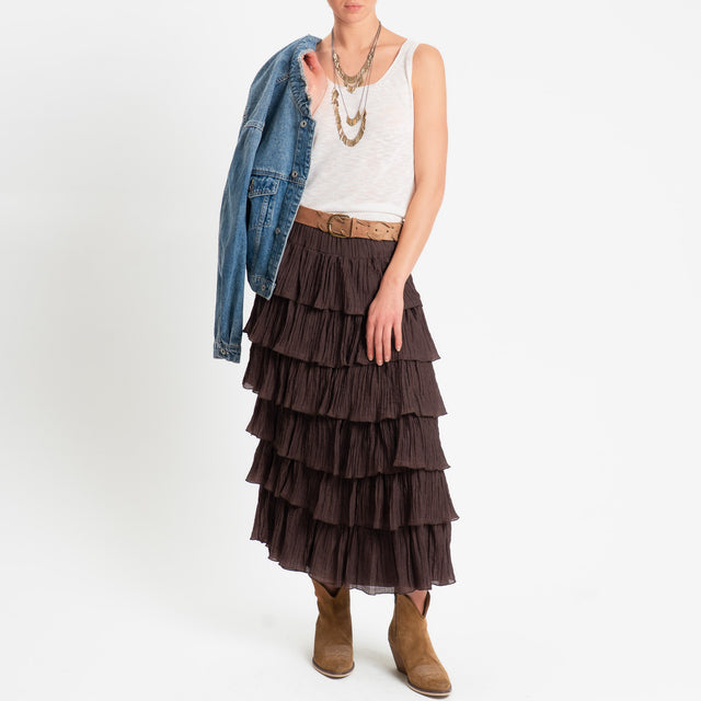 Tensione in-Gonna balze in mussola goffrata - moro