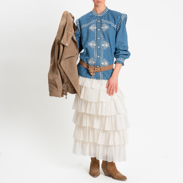 Tensione in-Gonna balze in mussola goffrata - panna