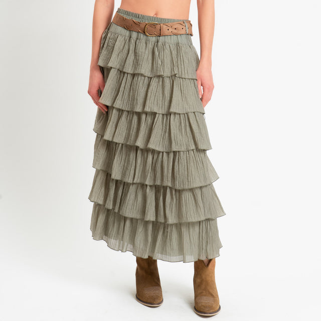 Tensione in-Gonna balze in mussola goffrata - salvia