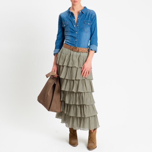 Tensione in-Gonna balze in mussola goffrata - salvia