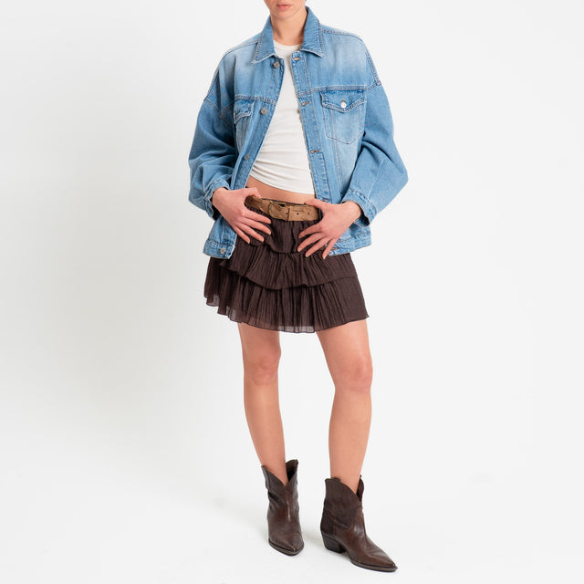 Tensione in-Minigonna balze mussola goffrata - moro