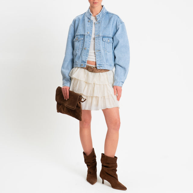 Tensione in-Minigonna balze mussola goffrata - panna