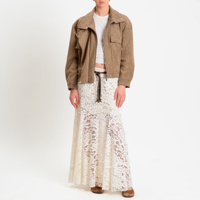 Tensione in-Gonna pizzo macramè con cintura - burro