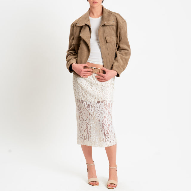 Tensione in-Gonna pizzo macramè elastico in vita - burro