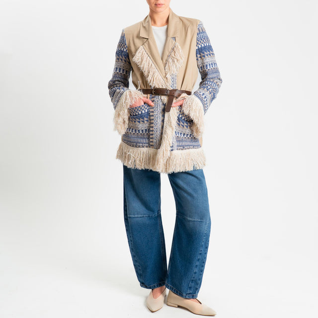 Tensione in-Giacca kimono doppio tessuto - beige/blu/latte