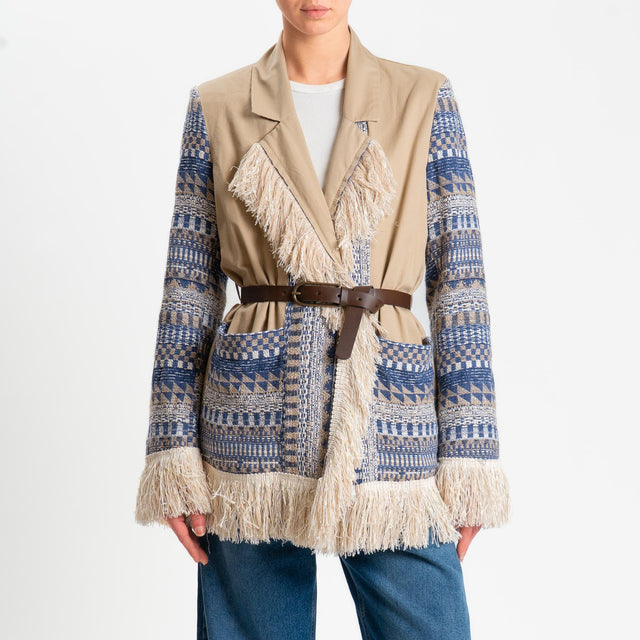 Tensione in-Giacca kimono doppio tessuto - beige/blu/latte