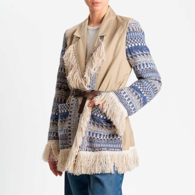 Tensione in-Giacca kimono doppio tessuto - beige/blu/latte