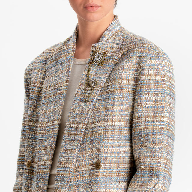 Tensione in-Giacca bouclè filo lurex con spille - latte/cuio/cielo