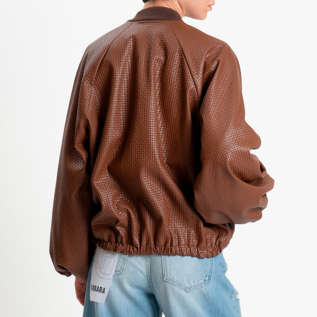 Tensione in-Bomber similpelle texture intrecciata - cuoio
