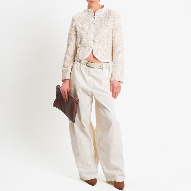 Tensione in-Giacca mandarin pizzo macramè - burro