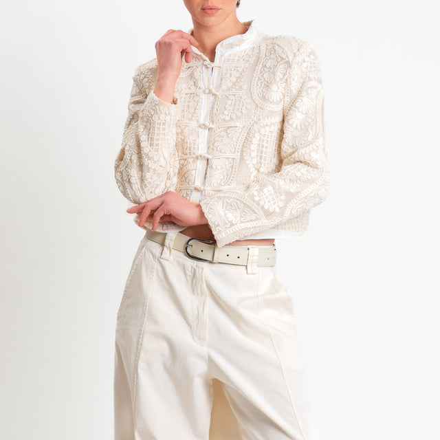 Tensione in-Giacca mandarin pizzo macramè - burro