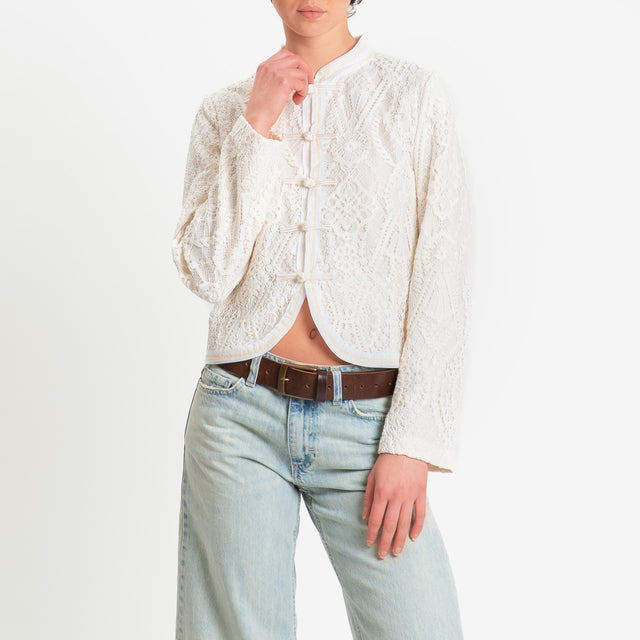 Tensione in-Giacca mandarin in pizzo - burro