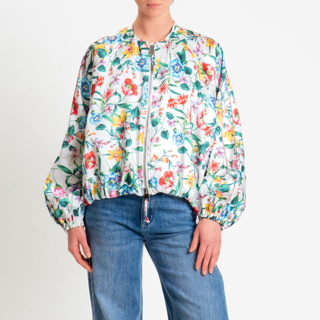 Tensione in-Bomber fantasia floreale con zip - latte/verde/rosso