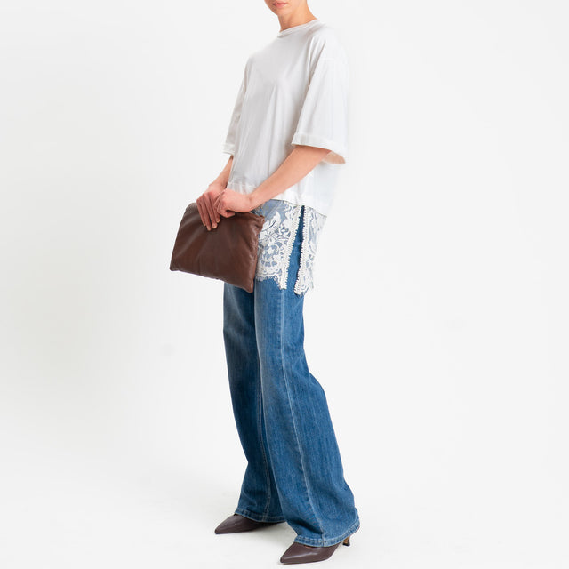 Tensione in-T-shirt doppio tessuto con pizzo - bianco/burro