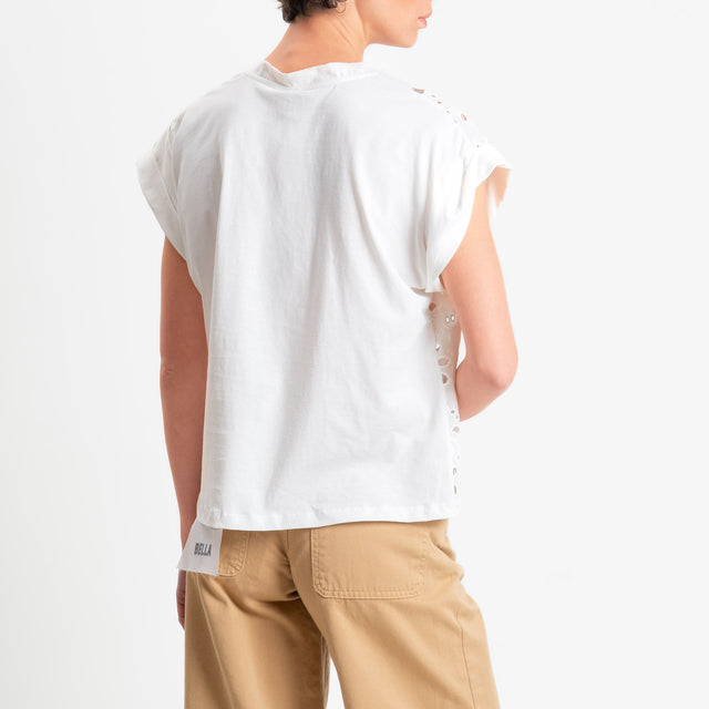 Tensione in-T-shirt smanicata doppio tessuto traforato - bianco