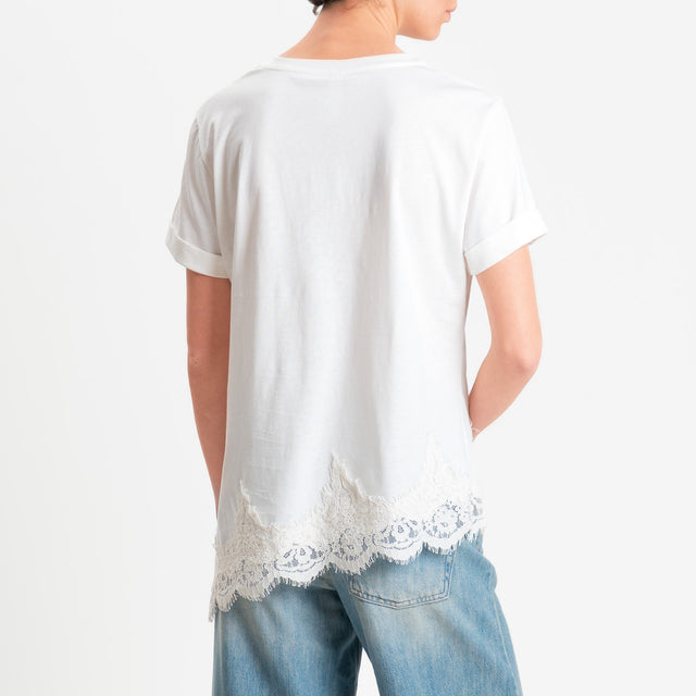 Tensione in-T-shirt asimmetrica con pizzo - bianco