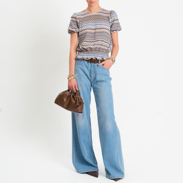 Tensione in-Blusa wavy pattern elastico in vita - cielo/latte/moro