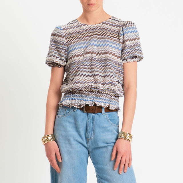 Tensione in-Blusa wavy pattern elastico in vita - cielo/latte/moro