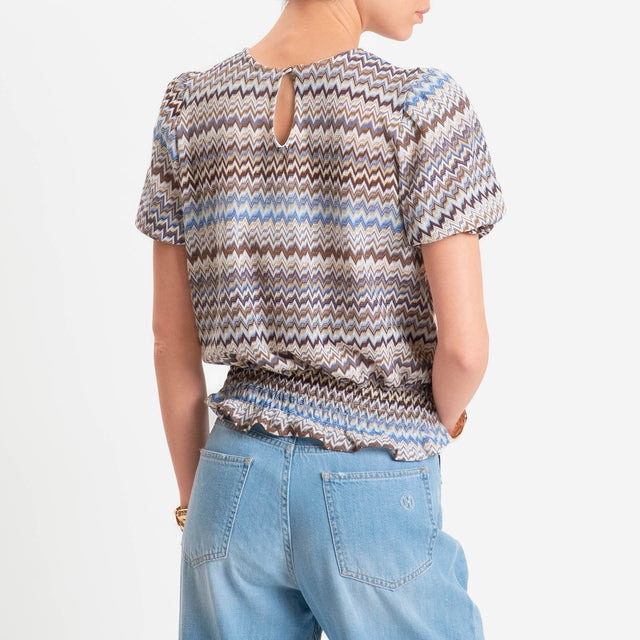 Tensione in-Blusa wavy pattern elastico in vita - cielo/latte/moro
