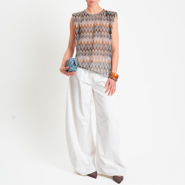 Tensione in-Blusa fantasia jaquard in maglina - moro/cuoio/acqua