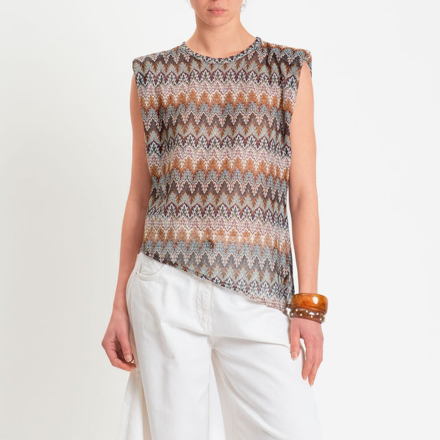 Tensione in-Blusa fantasia jaquard in maglina - moro/cuoio/acqua