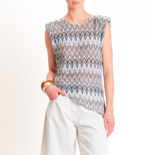 Tensione in-Blusa smanicata wavy pattern con spalline - cielo/moro/latte