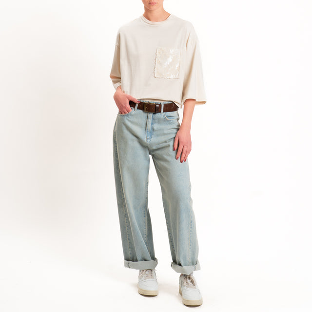 Tensione in-T-shirt taschino paillettes - avorio